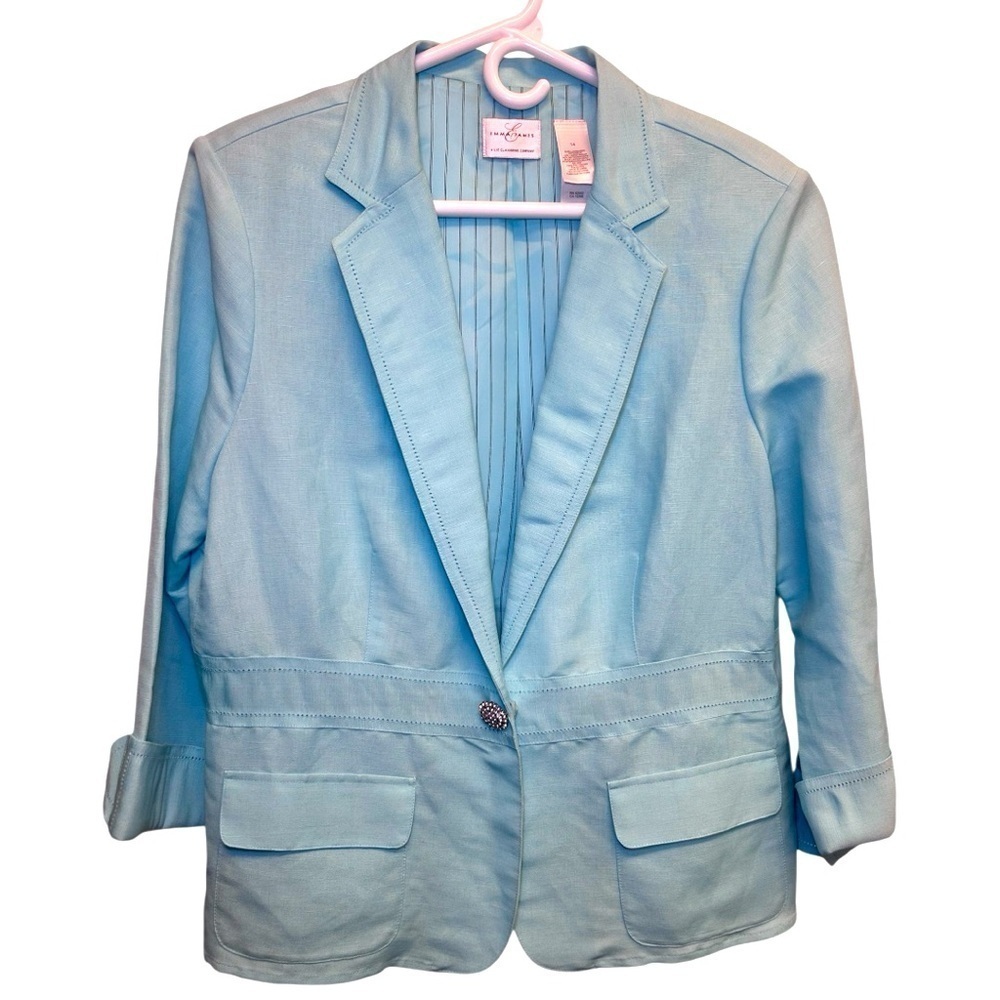 Emma & James Linen Jacket Blazer Light Blue Cuffed Sleeve Women’s Size 14